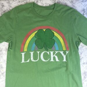 Lucky Kelly Green Shamrock Four Leaf Clover Rainbow St. Patrick's Day Size M
